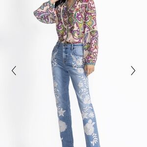Johnny Was Malka Embroidered Blue Jeans